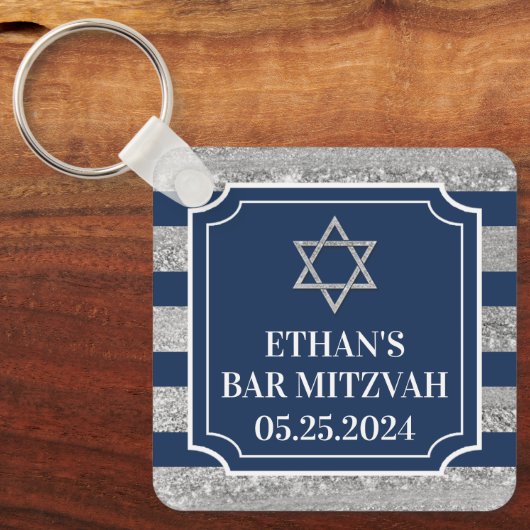 Marine, Grijs Gestreepte Bar Mitzvah Sleutelhanger (Voorkant)
