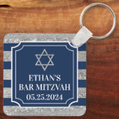 Marine, Grijs Gestreepte Bar Mitzvah Sleutelhanger (Achterkant)
