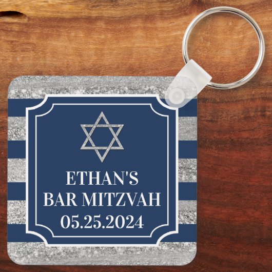 Marine, Grijs Gestreepte Bar Mitzvah Sleutelhanger (Achterkant)