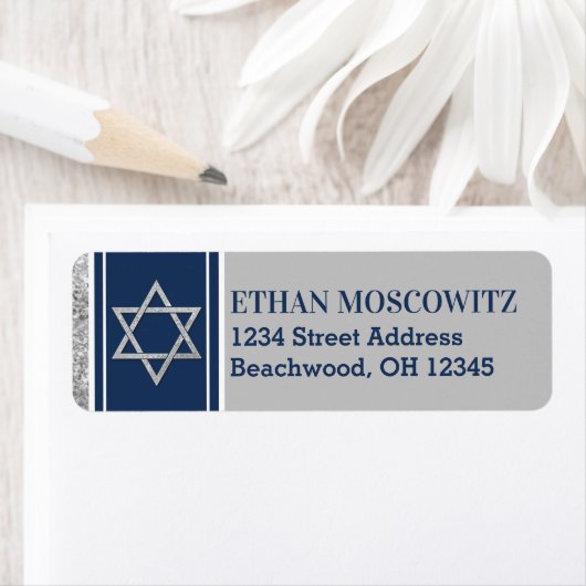 Marine, Grijs, Witte Ster van David Bar Mitswa Etiket (Insitu)