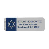 Marine, Grijs, Witte Ster van David Bar Mitswa Etiket (Voorkant)