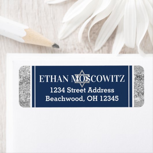 Marine, Grijs, Witte Ster van David Bar Mitswa Etiket (Insitu)