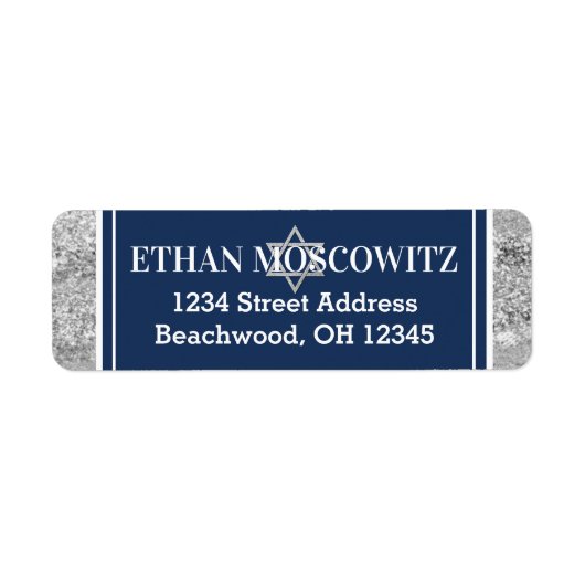 Marine, Grijs, Witte Ster van David Bar Mitswa Etiket (Voorkant)