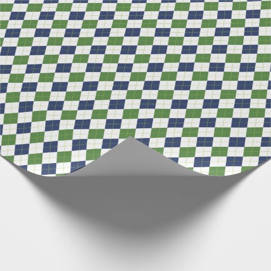 Marine & Groen Argyle Golf Wrapping Papier (Hoek)