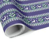 Marine Groen en Wit Fair Isle Kerstmis Cadeaupapier (Rol Hoek)