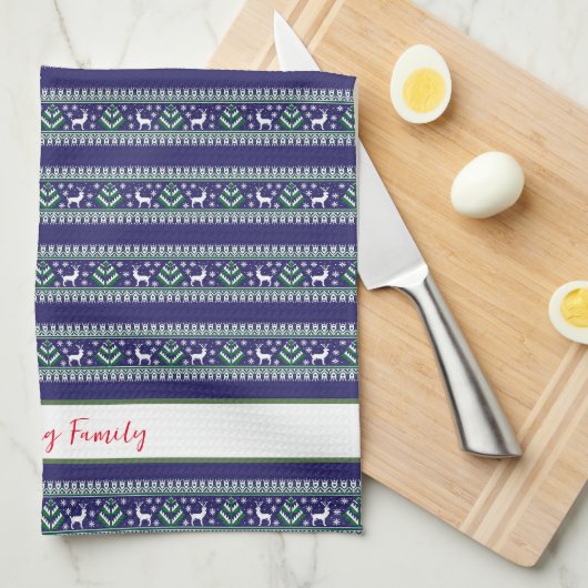 Marine Groen en Wit Fair Isle Kerstmis Theedoek (Quarter Fold)