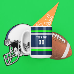 Marine, Groen & Grijs Football Team gepersonalisee Koffiemok