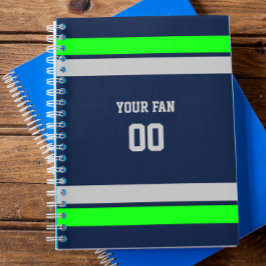 Marine, Groen & Grijs Football Team gepersonalisee Notitieboek