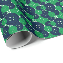 Marine & Groene Knopen Gingham - Ambacht & Naaikam Cadeaupapier