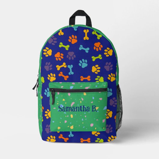 Marine Groene Pet Paws College Bedrukte Rugzak (Voorkant)