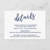 Marine Handschrift Bruiloft Details & Accommodatie Informatiekaartje (Voorkant)