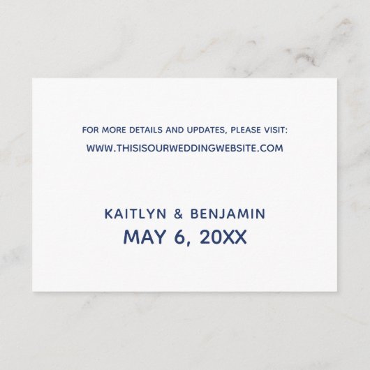 Marine Handschrift Bruiloft Details & Accommodatie Informatiekaartje (Achterkant)