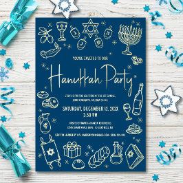 Marine Hanukkah Hand Getekende Doodles Feest Echte Folie Feestdagenkaart