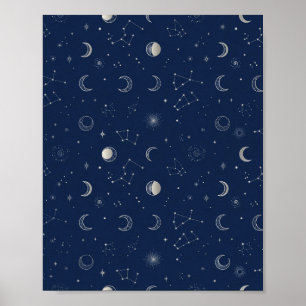 Marine Hemel Maan en Sterren Kunst Poster