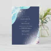 Marine Hemelwaterverf Bruiloft Kaart (Staand voorkant)