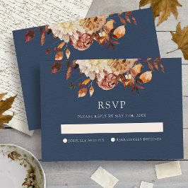Marine herfst bloemige bruiloft RSVP kaartje