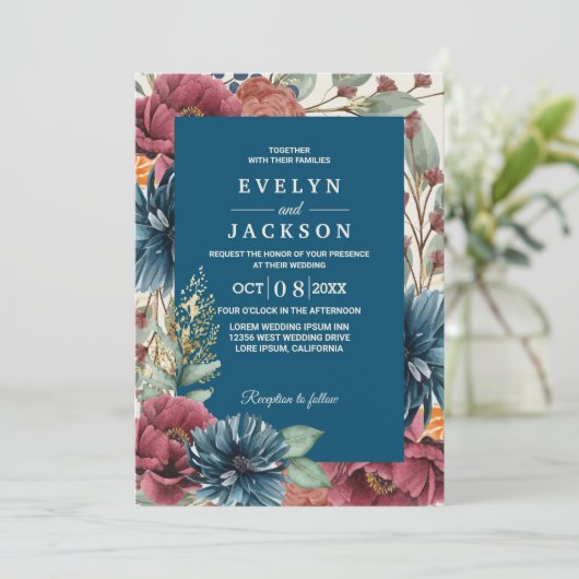 Marine Herfst Modern Rustiek Bruiloft Kaart (Staand voorkant)