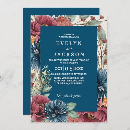 Marine Herfst Modern Rustiek Bruiloft Kaart (Voorkant / Achterkant)