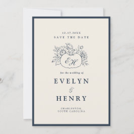 Marine herfst monogram save the date kaart