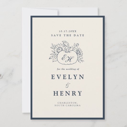Marine herfst monogram save the date kaart (Voorkant)