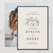 Marine herfst monogram save the date kaart (Voorkant / Achterkant)