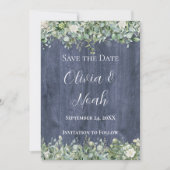 Marine hout eucalyptus save the date | Rustiek Kaart (Voorkant)