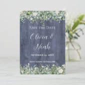 Marine hout eucalyptus save the date | Rustiek Kaart (Staand voorkant)