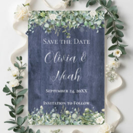 Marine hout eucalyptus save the date | Rustiek Kaart