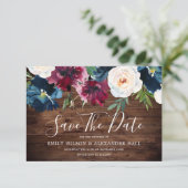 Marine Houten Bruiloft met Rode Wijn en Burgundy B Save The Date (Staand voorkant)