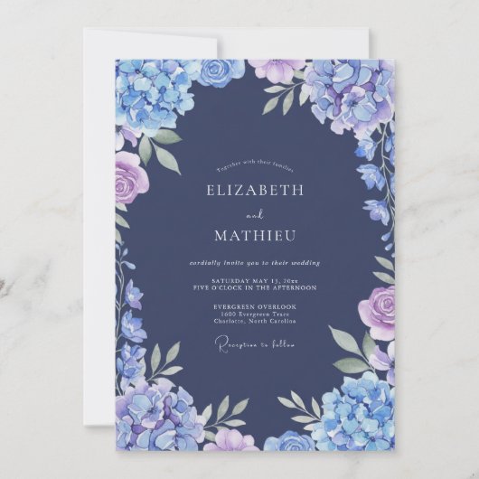 Marine Hydrangea Eucalyptus Bruiloft Kaart (Voorkant)