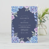 Marine Hydrangea Eucalyptus Bruiloft Kaart (Staand voorkant)