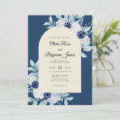 Marine Hydrangea Gedempte Eucalyptus Bruiloft Kaart (Staand voorkant)