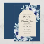 Marine Hydrangea Gedempte Eucalyptus Bruiloft Kaart (Voorkant / Achterkant)