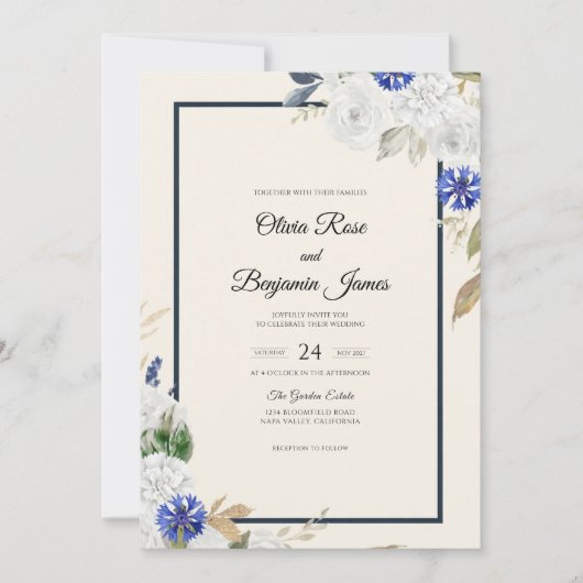 Marine Hydrangea Sage Bruiloft Kaart (Voorkant)