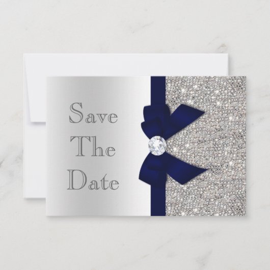 Marine-imitatieboeg en diamanten zilver save the d save the date (Voorkant)