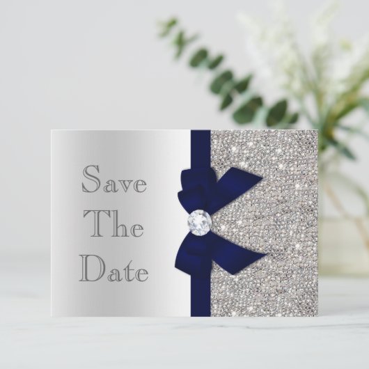 Marine-imitatiehalsband en diamanten zilver Save T Save The Date (Staand voorkant)