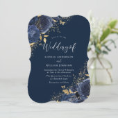 Marine Indigo Blauwe Rozen Bloemen Elegante Trouwd Kaart (Staand voorkant)
