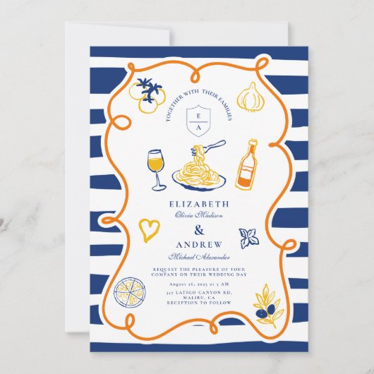Marine Italiaans eten bruiloft Doodles Kaart (Voorkant)