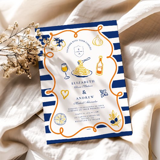 Marine Italiaans eten bruiloft Doodles Kaart