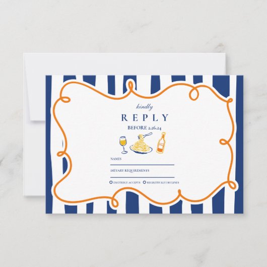 Marine Italiaans eten bruiloft Doodles RSVP Kaartje (Voorkant)