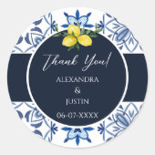 Marine Italiaanse Lemon Mediterrane bruiloft Dank  Ronde Sticker (Voorkant)