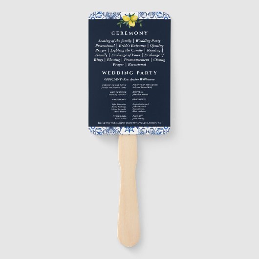 Marine Italiaanse Lemon Mediterrane Trouwprogramma Handwaaier (Achterkant)