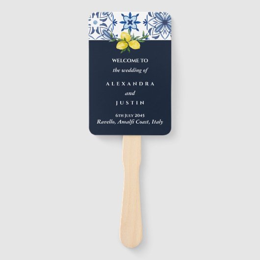 Marine Italiaanse Lemon Mediterrane Trouwprogramma Handwaaier (Voorkant)