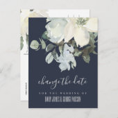MARINE IVORY WITTE BLOMEN TROUWEN WIJZIG DE DATUM AANKONDIGINGSKAART (Voorkant / Achterkant)