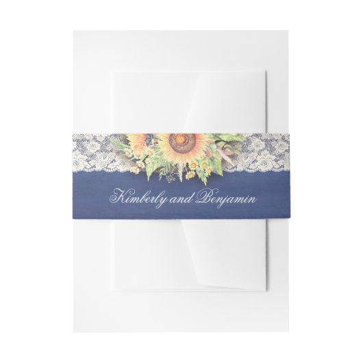 Marine kant en zonnebloemen rustieke bruiloft uitnodigingen wikkel (Voorkant Voorbeeld)