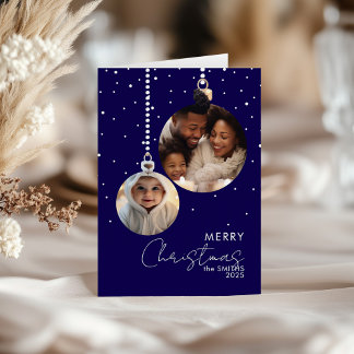 Marine Kerstbal Familie Foto Kerstkaart Met Sneeuw Kaart