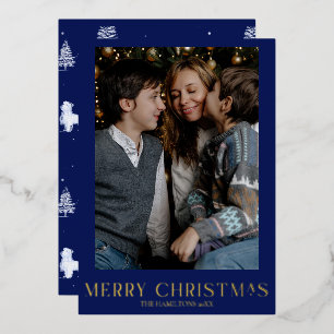 Marine Kerstfoto Gouden Folie Winter Toile Feestdagenkaart