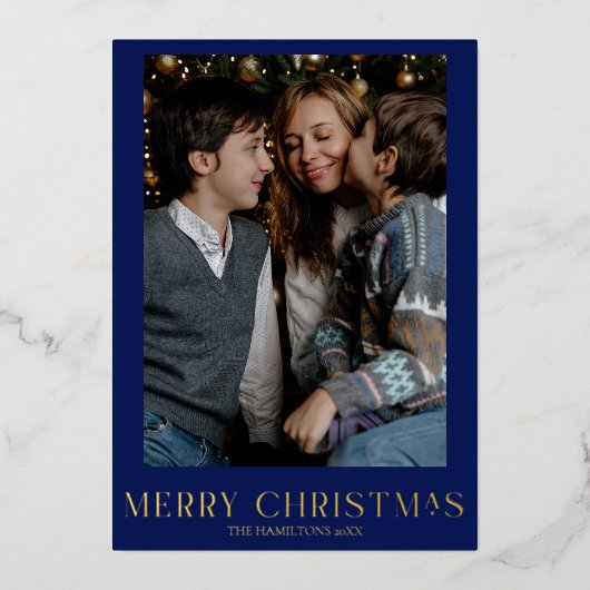 Marine Kerstfoto Gouden Folie Winter Toile Folie Feestdagenkaart (Voorkant)
