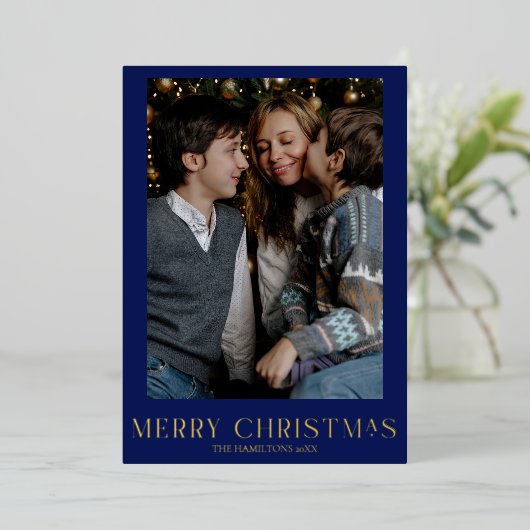 Marine Kerstfoto Gouden Folie Winter Toile Folie Feestdagenkaart (Staand Voorkant)