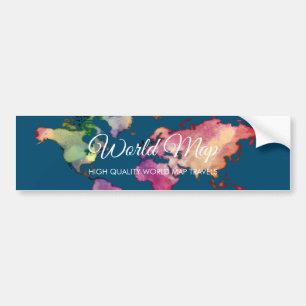 Marine Kleurrijke Aquarel Wereldkaart Bumpersticker